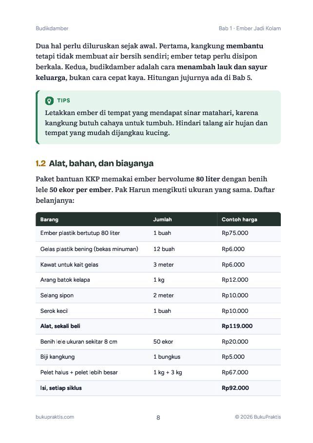 Contoh halaman Budikdamber: Panen Lele & Kangkung dari Ember