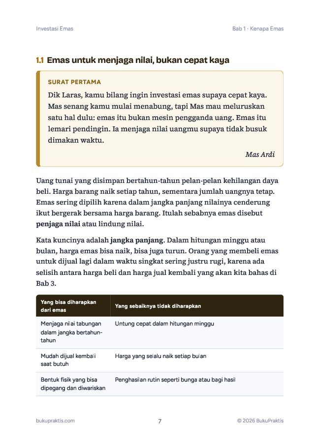 Contoh halaman Investasi Emas: Batangan, Tabungan Emas, dan Emas Digital
