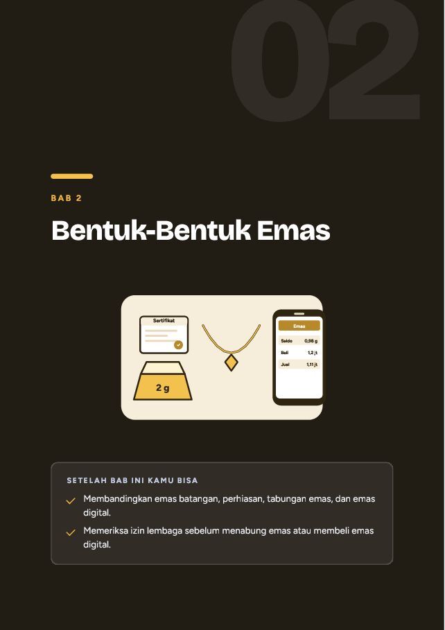 Contoh halaman Investasi Emas: Batangan, Tabungan Emas, dan Emas Digital
