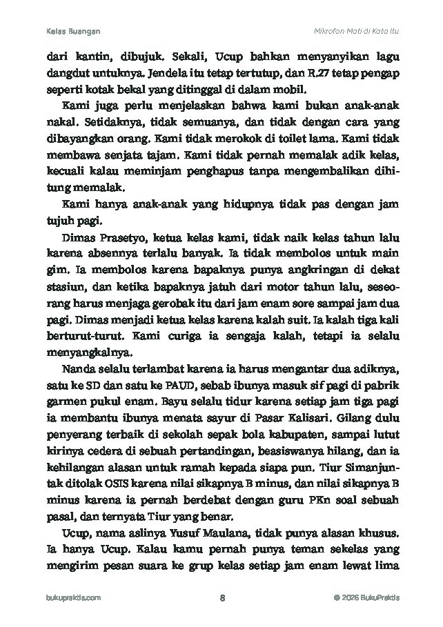 Contoh halaman Kelas Buangan
