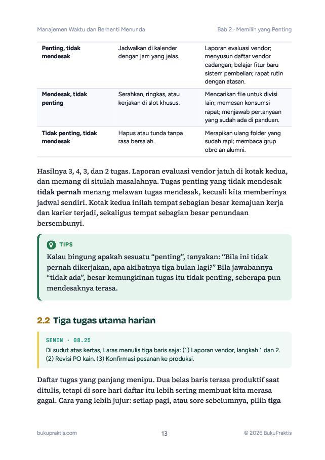 Contoh halaman Manajemen Waktu dan Berhenti Menunda
